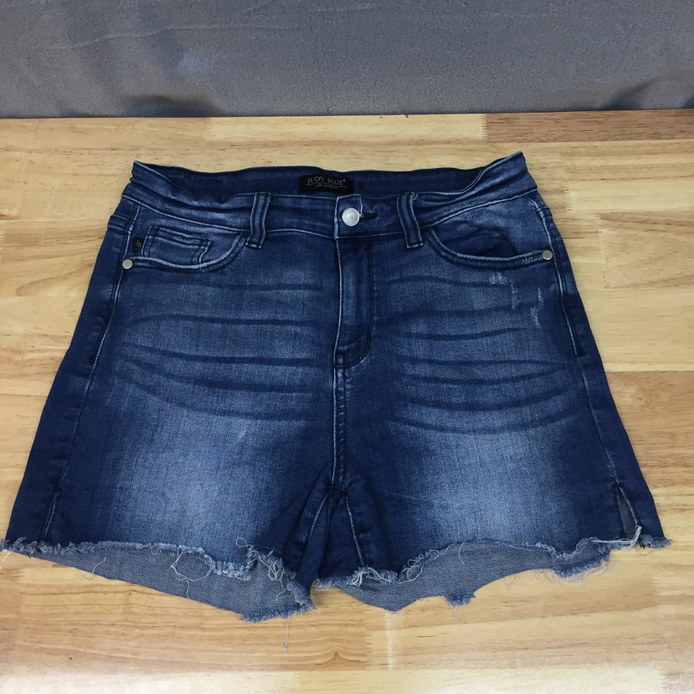 Judy Blue Dark Wash Raw Hem Denim Jean Shorts Womens Large